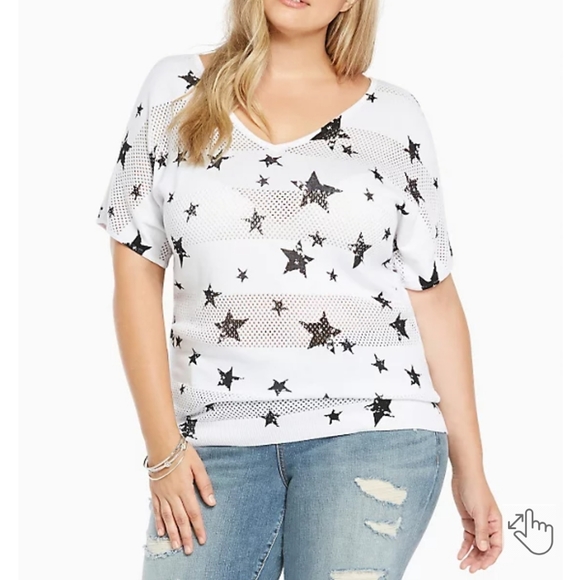 Torrid white star print open stitch top size 1 - Picture 6 of 6